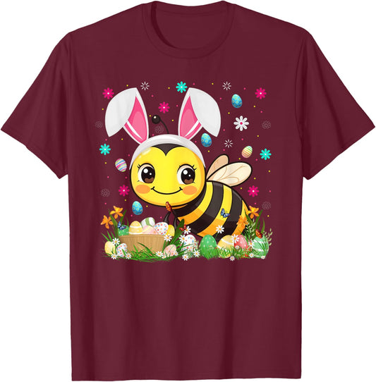 Bumble Bees Easter Egg Hunt Bunny Ear Bumble Bees Easter T-Shirt - T-Shirt | Maroon