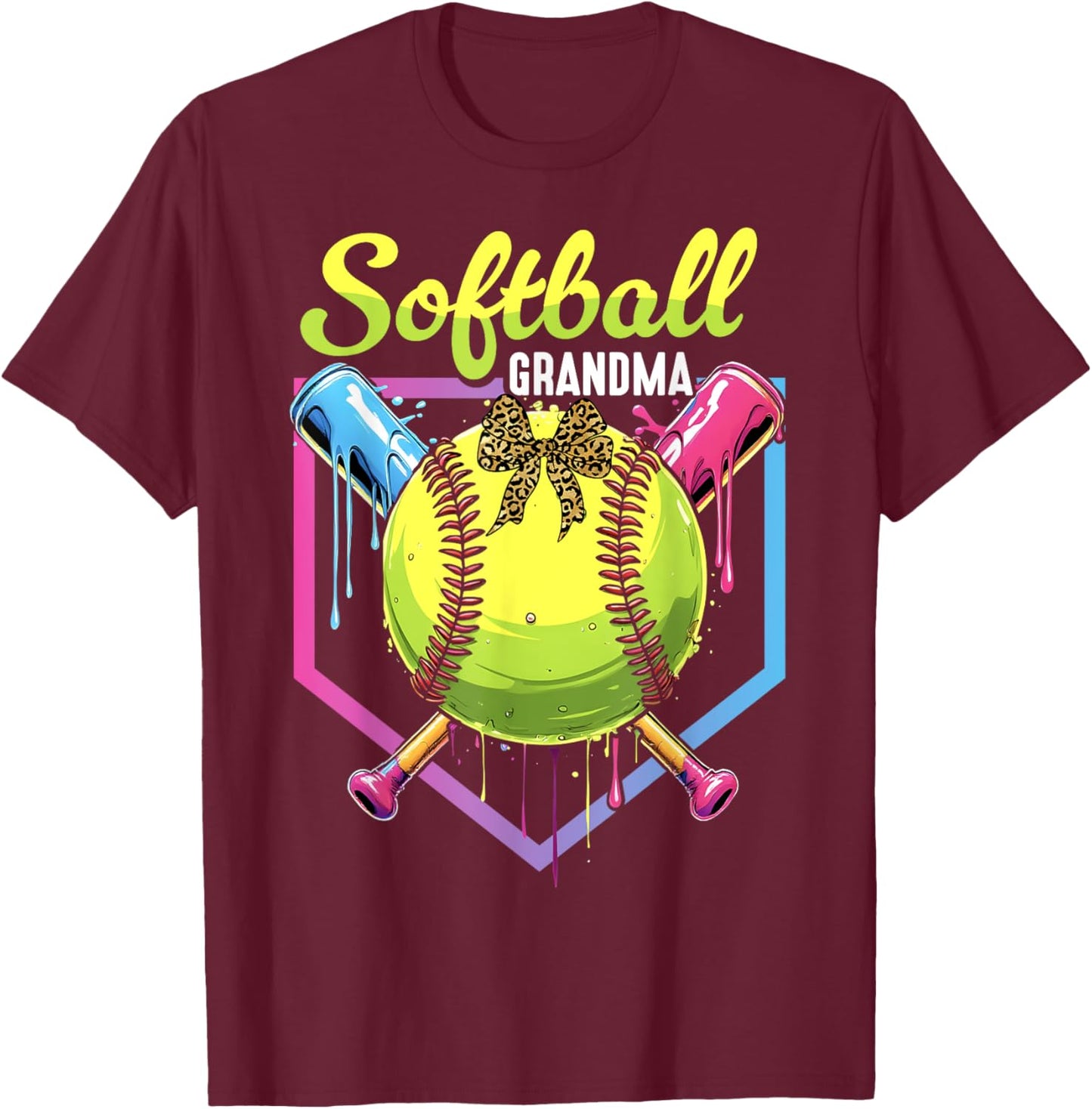 Softball Drip Grandma Ice Cream Softball Bow Mother's Day T-Shirt - T-Shirt | Maroon