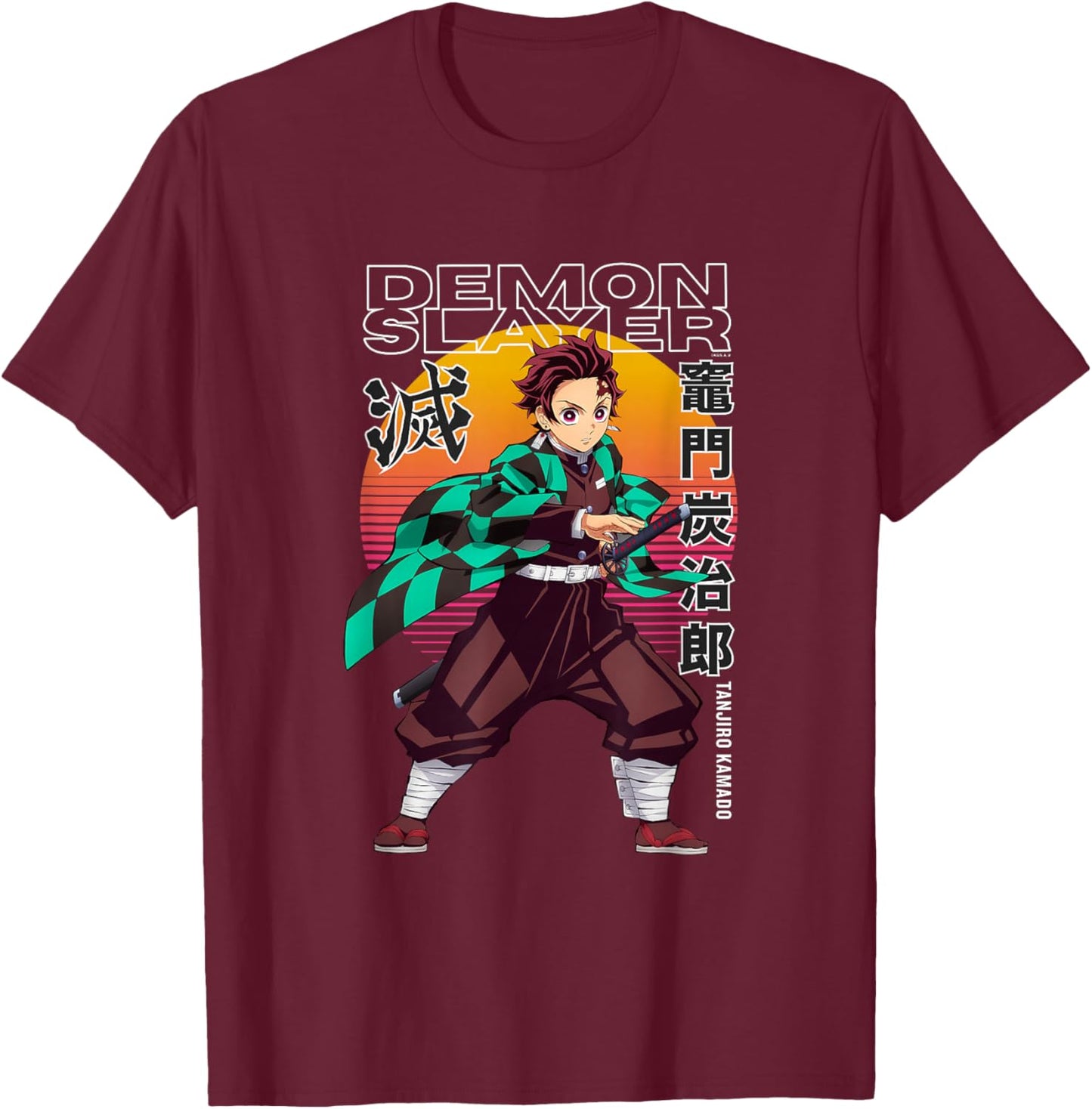Demon Slayer: Kimetsu no Yaiba Retro Tanjiro Warrior T-Shirt - T-Shirt | Maroon