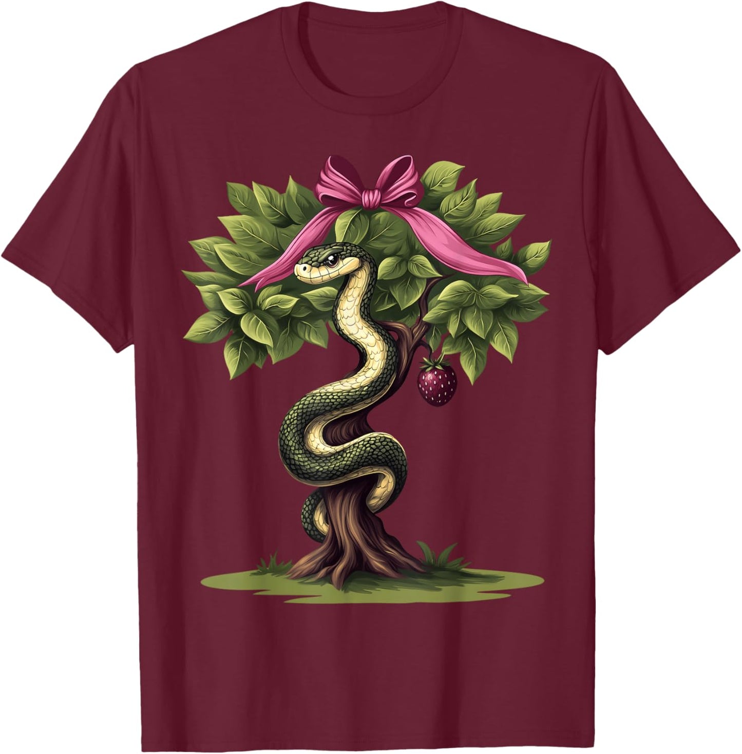 Coquette Bow Garden of Eden Religious Biblical Snake Girl T-Shirt - T-Shirt | Maroon