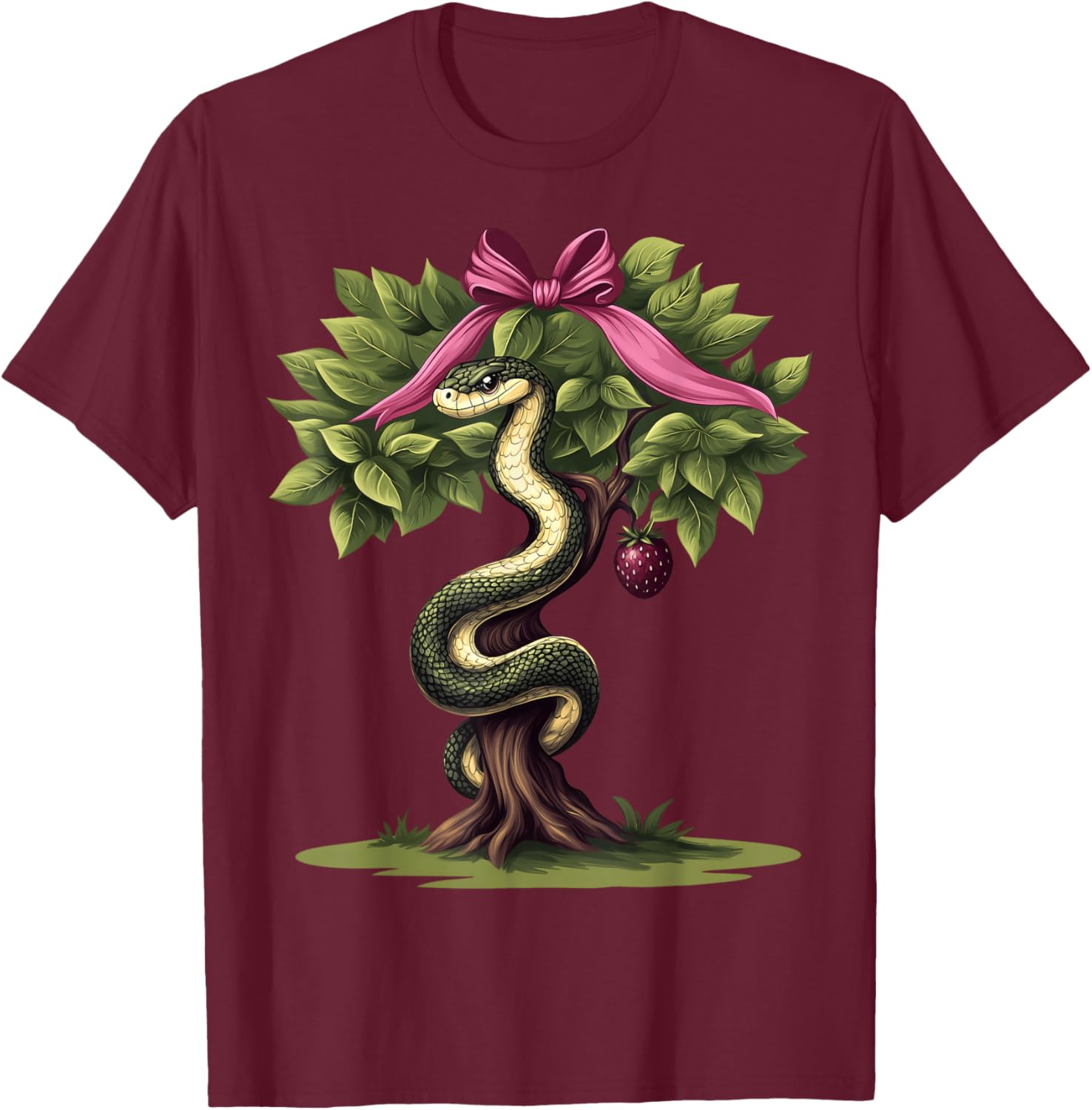 Coquette Bow Garden of Eden Religious Biblical Snake Girl T-Shirt - T-Shirt | Maroon