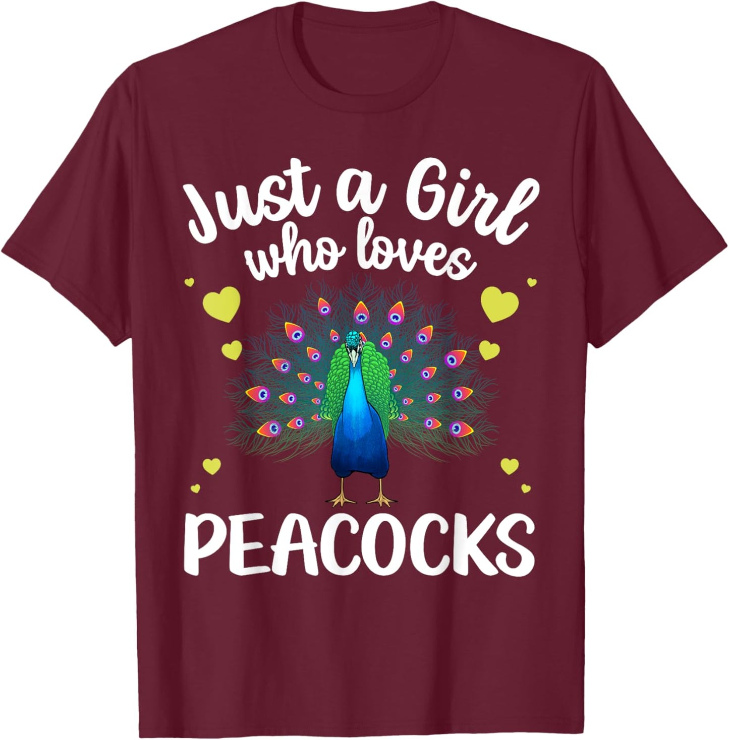 Funny Peacock Design Girls Kids Bird Peacock Lover T-Shirt - T-Shirt | Maroon