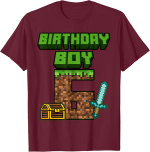 6th Birthday Boy 6 Years Old Gamer Pixel Birthday Boys T-Shirt - T-Shirt | Maroon