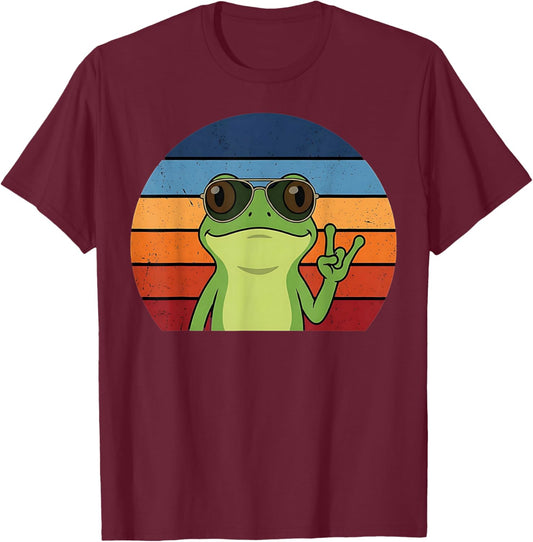 Funny Retro Vintage Frog Rock Music Animal Boys T-Shirt - T-Shirt | Maroon