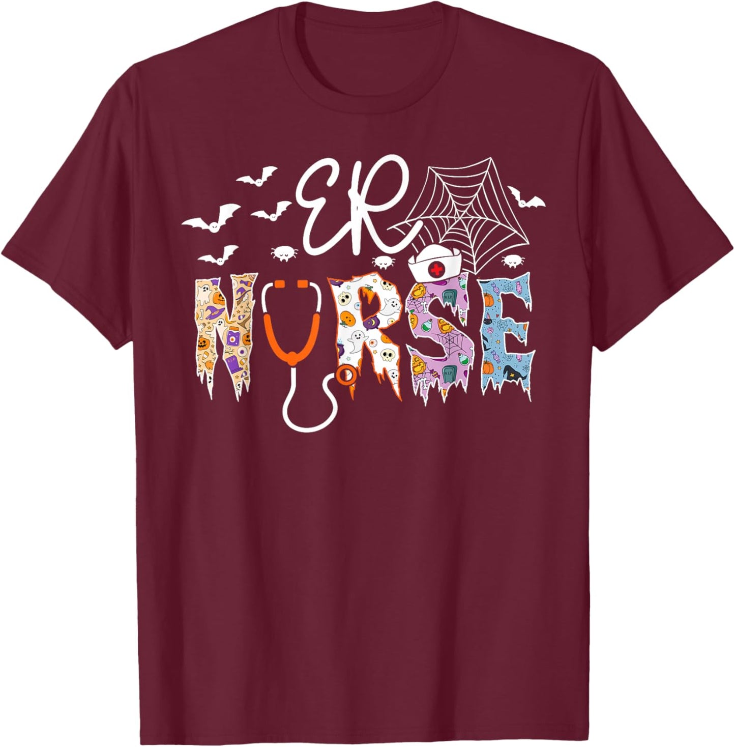 ER Nurse Spooky Halloween Costume Emergency Room Staff T-Shirt - T-Shirt | Maroon