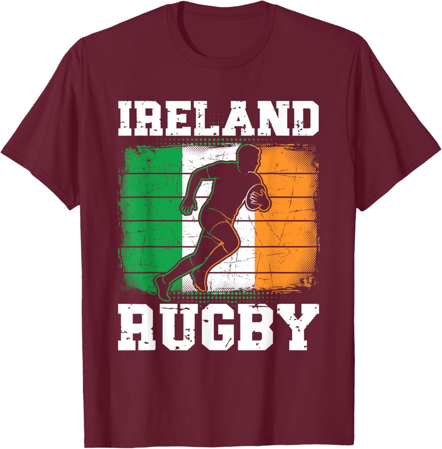 Ireland Rugby Player Irish Flag Grunge Sports Design T-Shirt - T-Shirt | Maroon