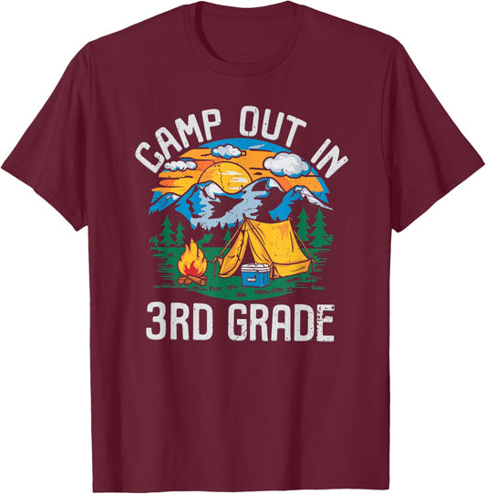 Camp out In 3rd Grade Funny Camping Nature Back to School T-Shirt - T-Shirt | Maroon