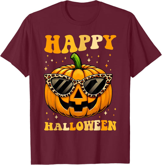 Trick Or Treat Funny Pumpkin Happy Halloween Costume Groovy T-Shirt - T-Shirt | Maroon