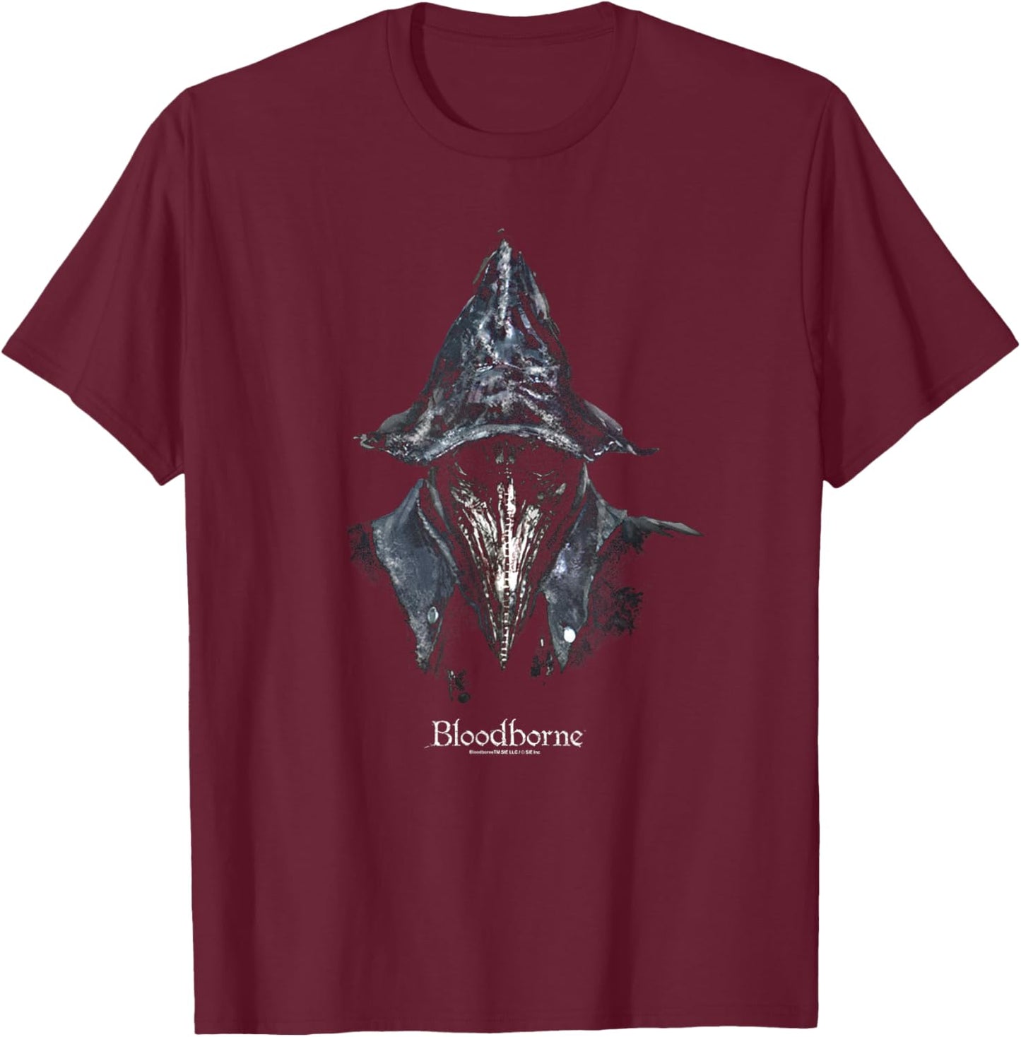 Bloodborne Hunter Portrait with Logo Dark Video Game T-Shirt - T-Shirt | Maroon