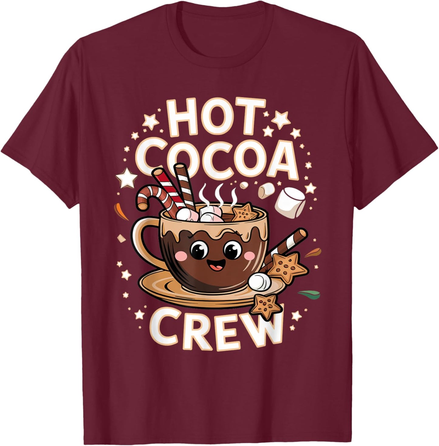 Hot Cocoa Crew Cozy Winter Holiday Team Xmas Matching T-Shirt - T-Shirt | Maroon