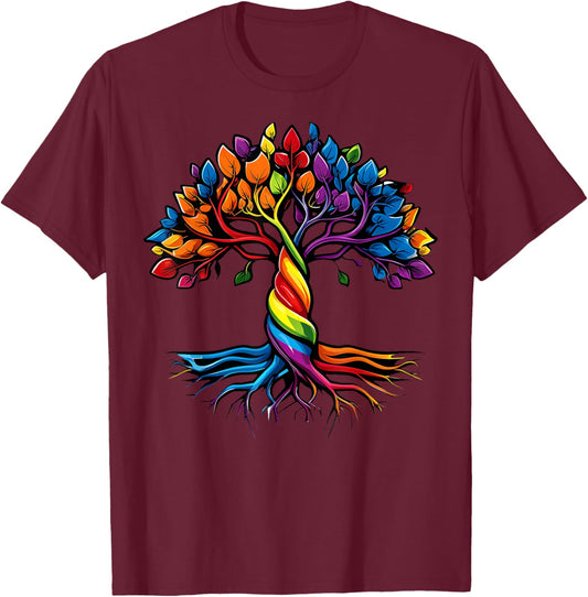 Tree Of Life Rainbow LGBT Gay Lesbian Pride Flag Ally T-Shirt - T-Shirt | Maroon