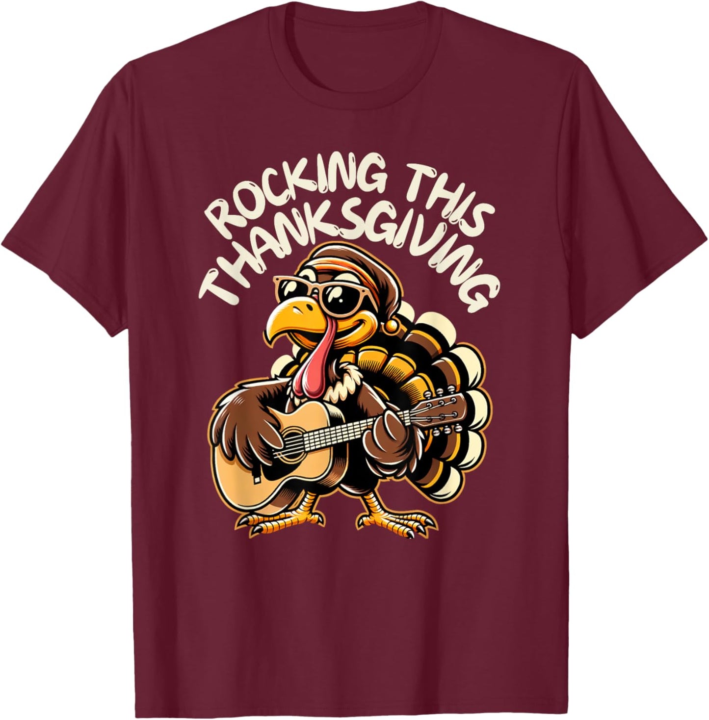 Funny Saying Turkey Playing Guitar Thanksgiving Music Lovers T-Shirt - T-Shirt | Maroon