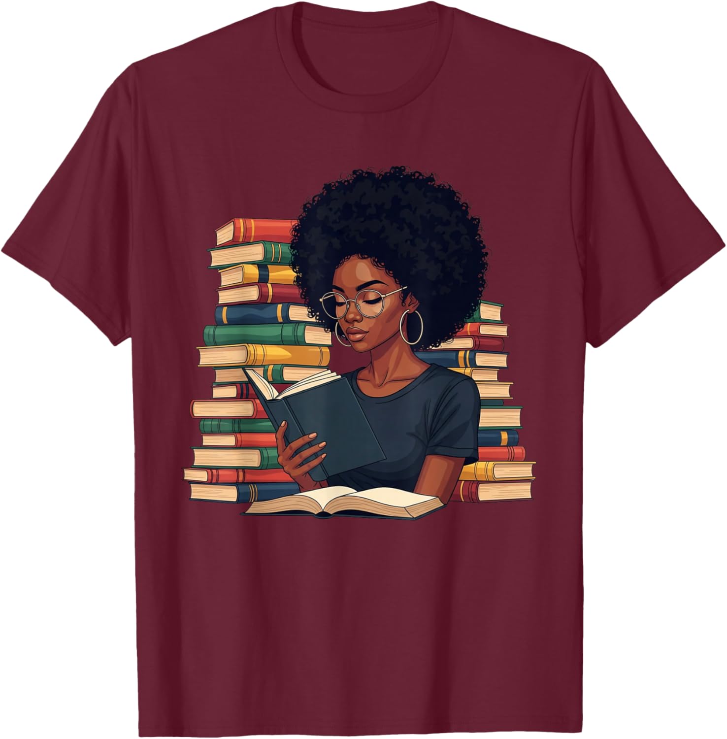Black History Month Afro Women Girls Book Lover Librarian T-Shirt - T-Shirt | Maroon