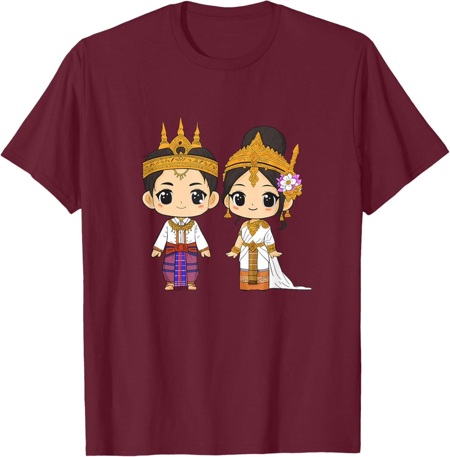 Cambodia Traditional Dress Cambodian Boy Khmer Girl T-Shirt - T-Shirt | Maroon
