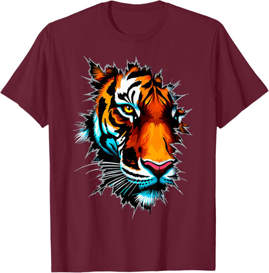 Tiger Face Wild Animal Tiger T-Shirt - T-Shirt | Maroon