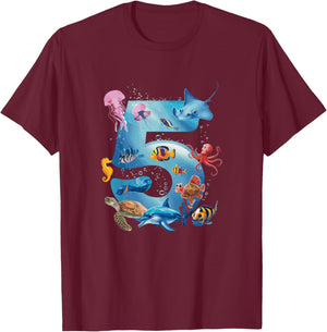 Sea Ocean Number 5rd Birthday Boys and Girls T-Shirt - T-Shirt | Maroon