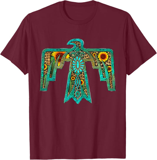 Western Southern Native American Thunderbird Sunflowers T-Shirt - T-Shirt | Maroon