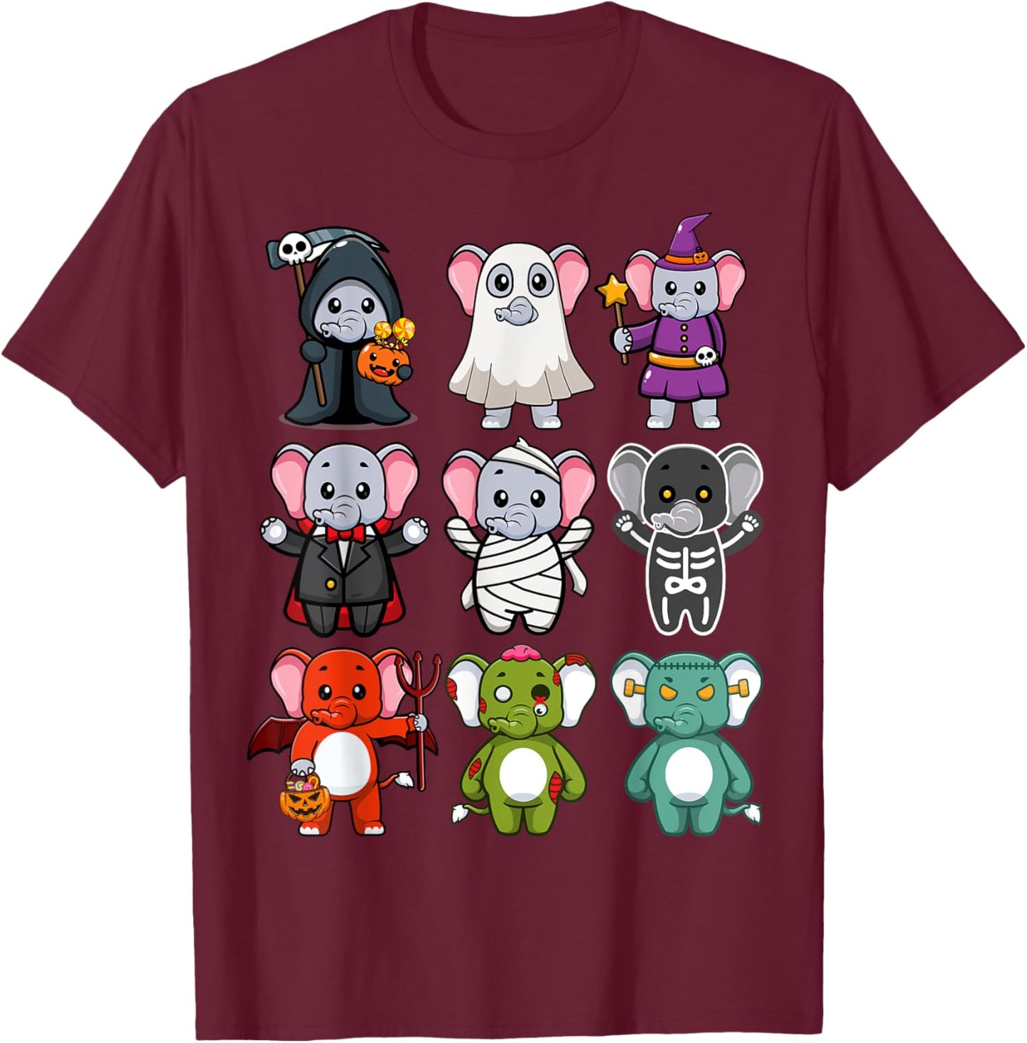 Elephant Spooky Ghost Horror Pumpkin Elephant Halloween T-Shirt - T-Shirt | Maroon