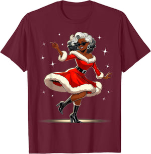 African Santa Wife Dancing African American Christmas T-Shirt - T-Shirt | Maroon
