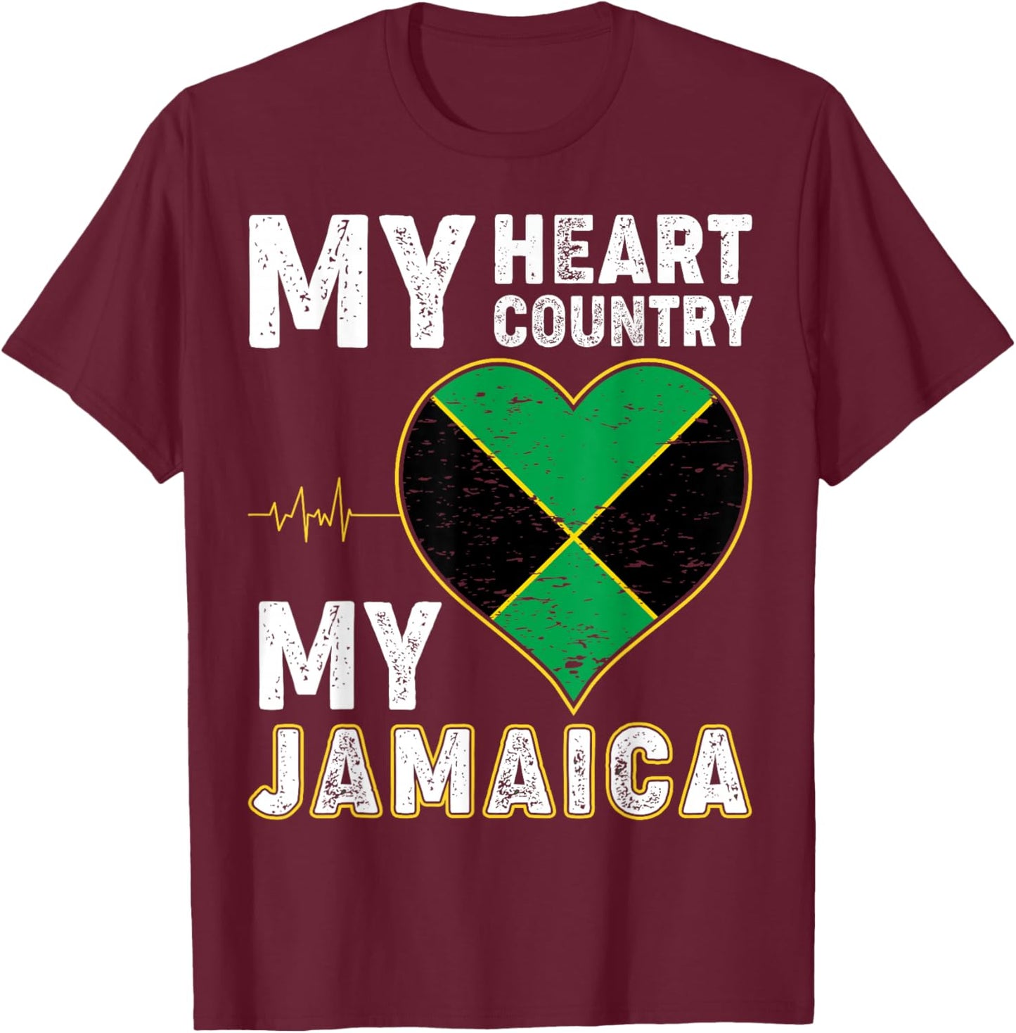 Jamaica Labour Party Jamaican Flag Heart Patriotic Vintage T-Shirt - T-Shirt | Maroon