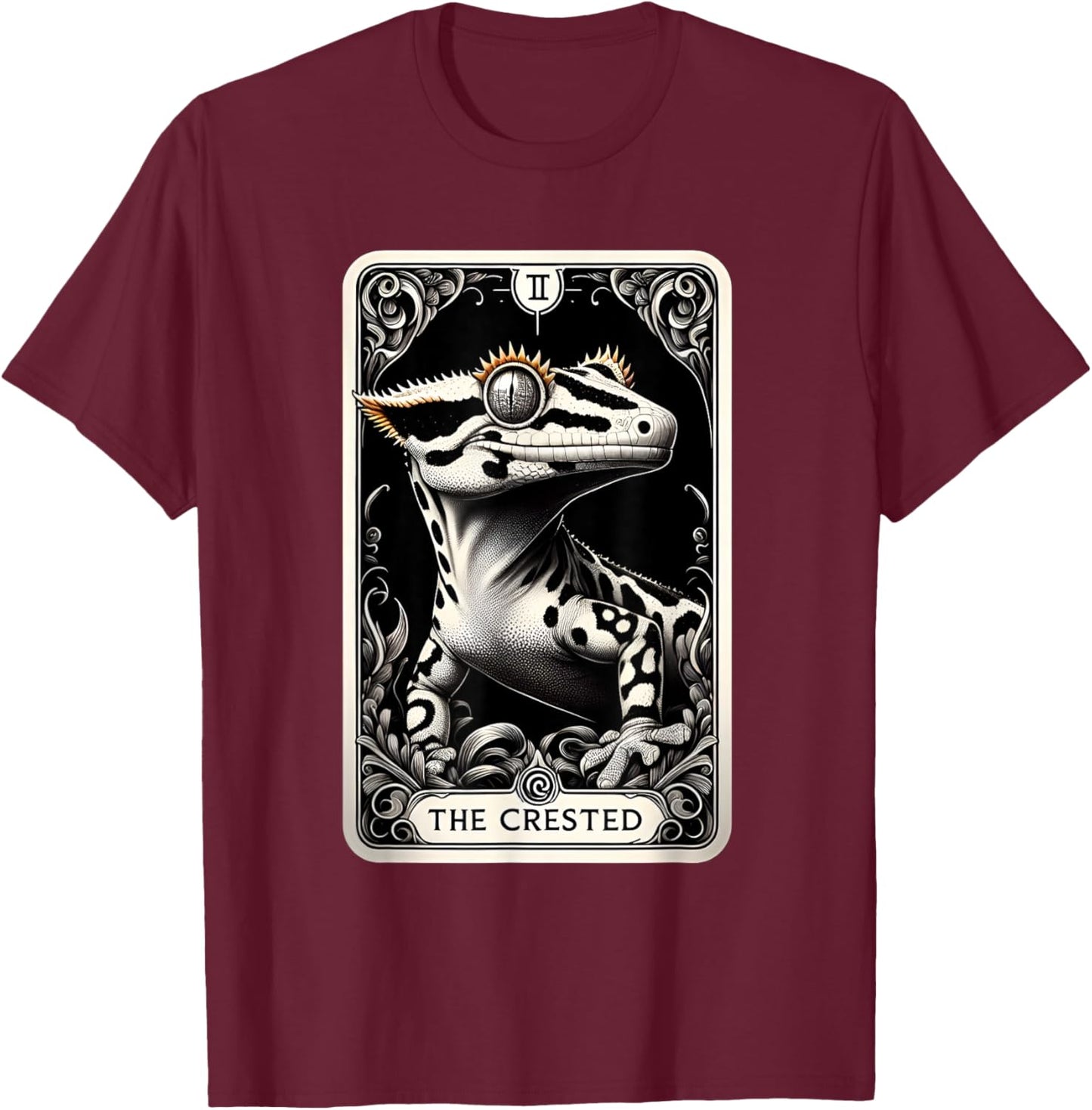 Crested Gecko Tarot Card Moon Men Women Kids Reptile Lover T-Shirt - T-Shirt | Maroon
