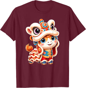 Chinese New Year Dance Costume for Horse and Lion CNY T-Shirt - T-Shirt | Maroon