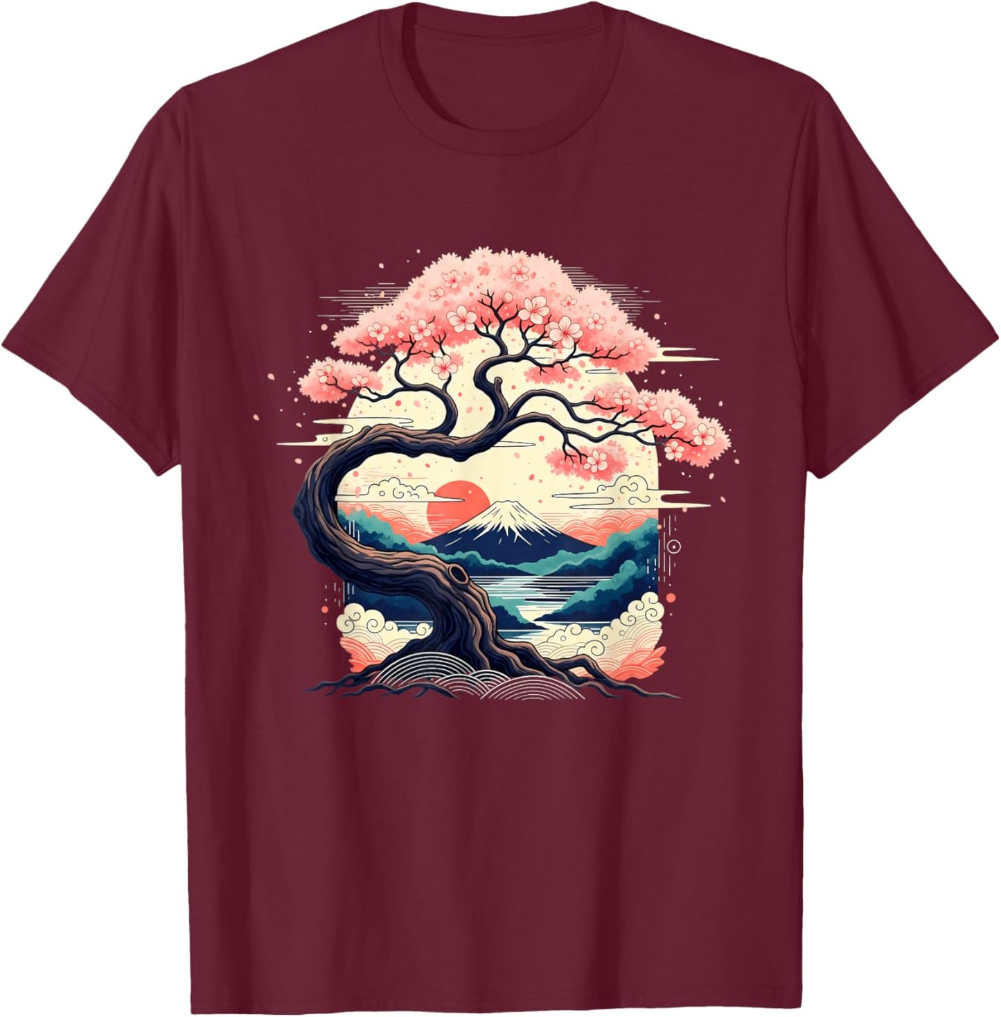 Cherry Blossom Japanese Tree Japan Art Japanese T-Shirt - T-Shirt | Maroon