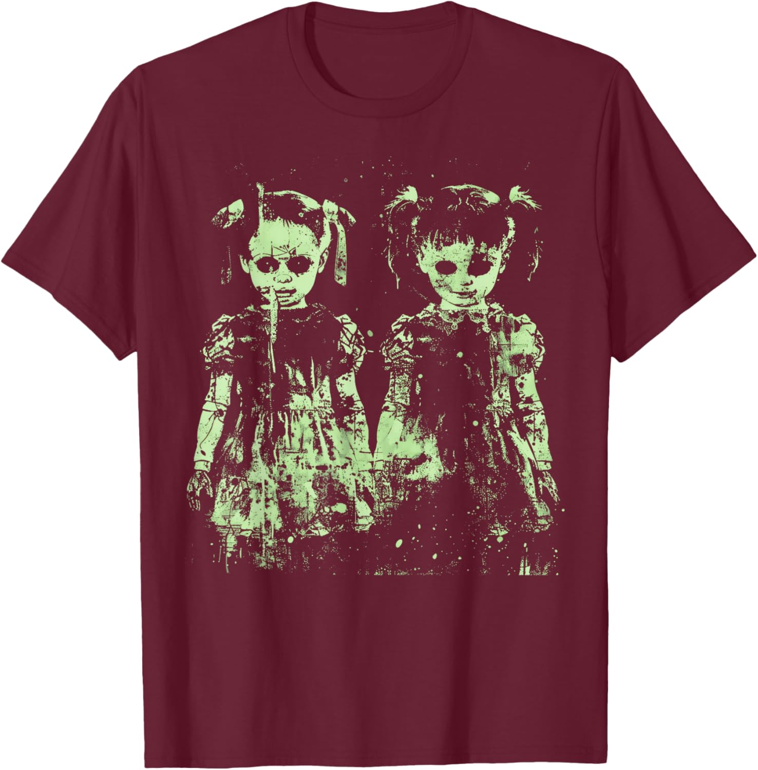 Horror Doll Creepy Cute Haunted Green Pastel Goth Alt Scary T-Shirt - T-Shirt | Maroon