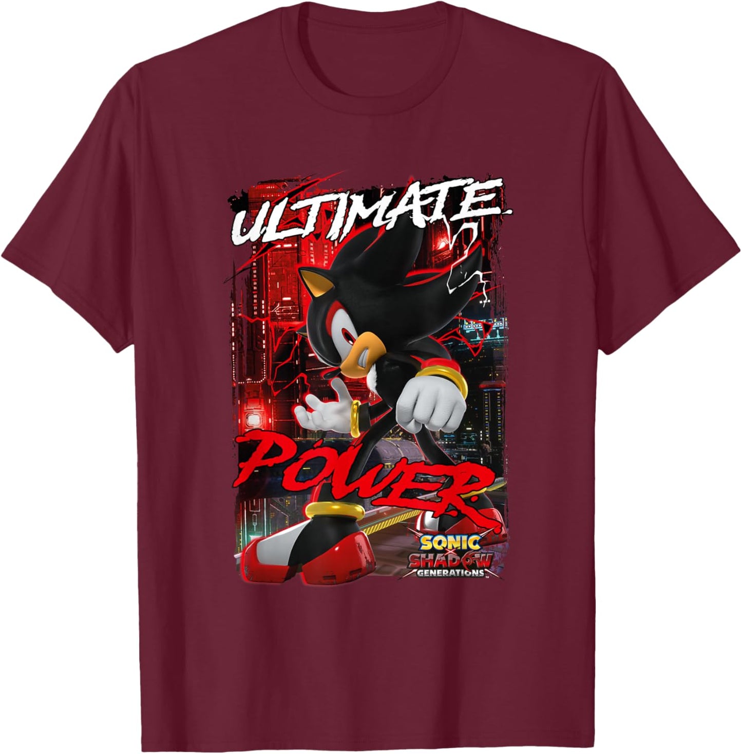 Sonic The Hedgehog Sonic X Shadow Generations Ultimate Power T-Shirt - T-Shirt | Maroon
