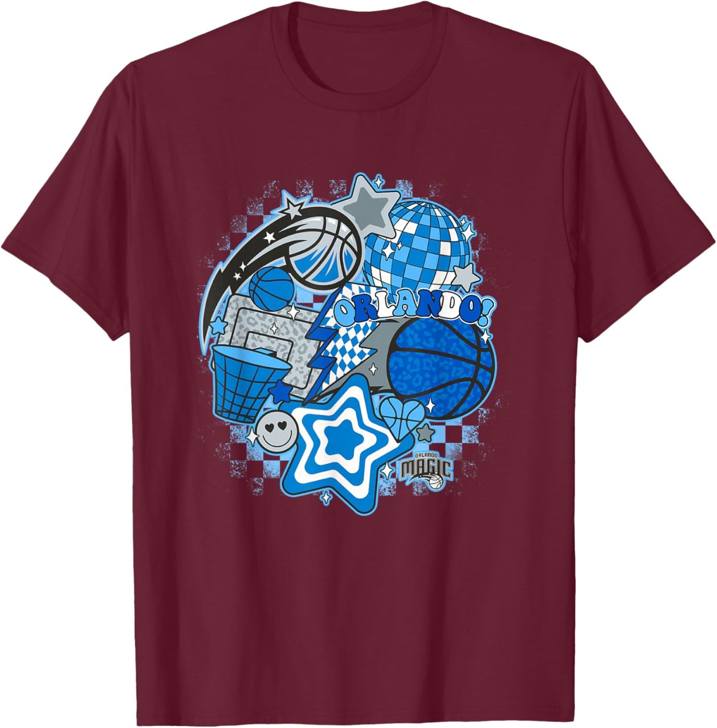 NBA Orlando Magic Psychedelic Basketball Collage T-Shirt - T-Shirt | Maroon