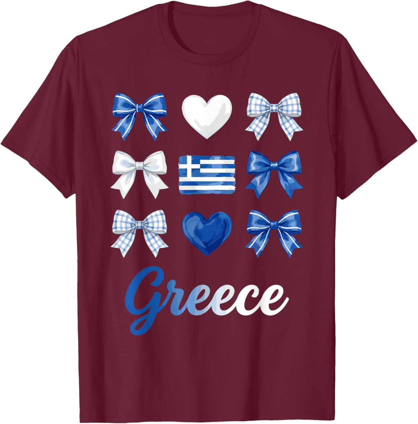 Coquette Nœud Drapeau Grec Grèce Cœurs Mignon Filles T-Shirt - T-Shirt | Maroon