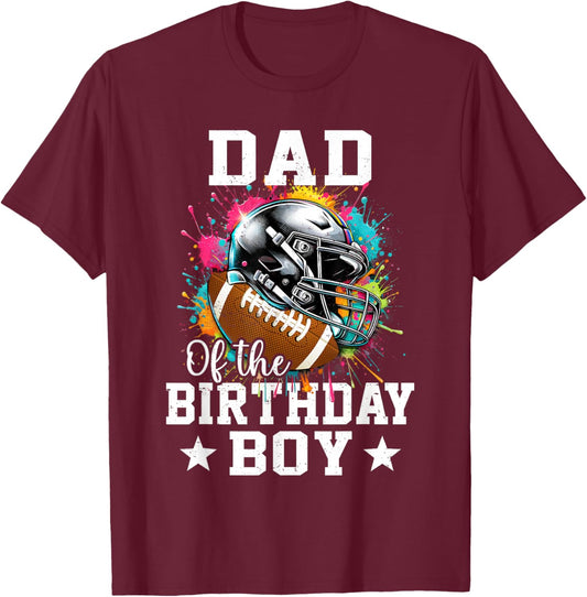 Dad Of The Birthday Boy Football Colorful T-Shirt - T-Shirt | Maroon