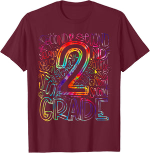 Tie Dye 2nd Grade Typography Team Second Grade Teacher Kids T-Shirt - T-Shirt | Maroon