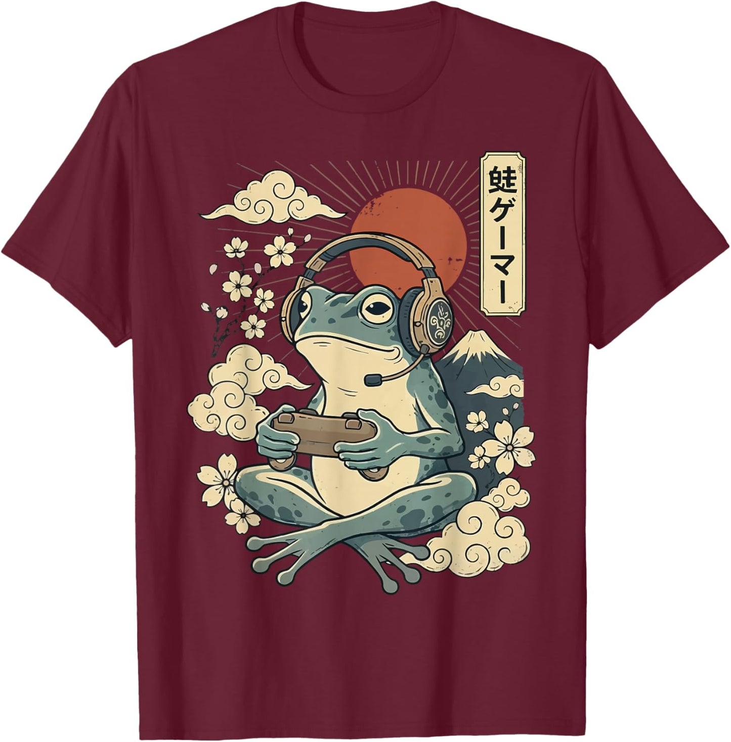 Japanese Gamer Frog Japan Anime Gaming T-Shirt - T-Shirt | Maroon