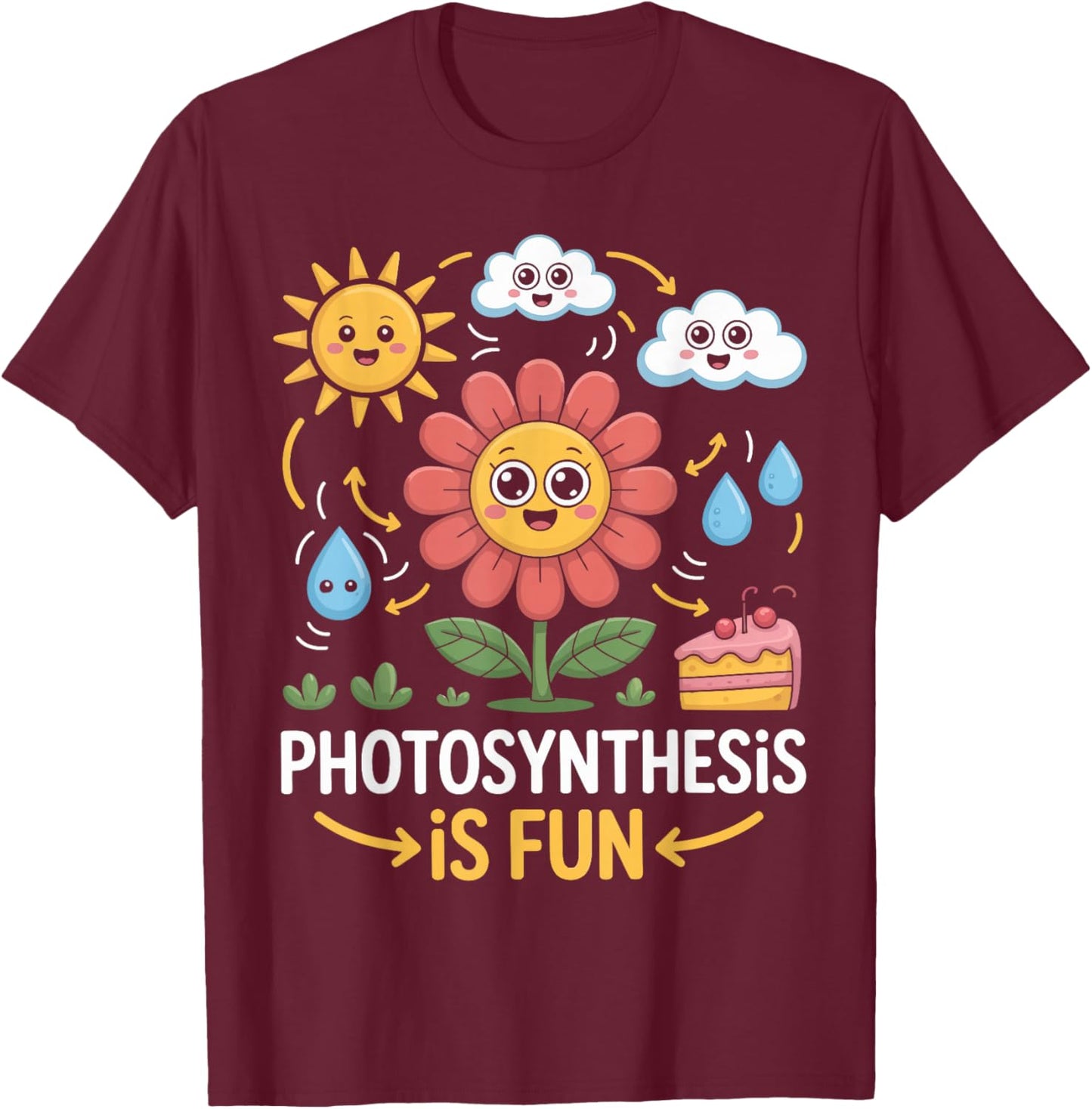 Photosynthesis is Fun Cartoon Plants Teacher Graphic T-Shirt - T-Shirt | Maroon