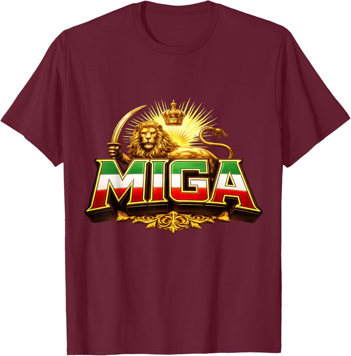 Miga Make Iran Great Again Freedom Reza Pahlavi Flag Lion T-Shirt - T-Shirt | Maroon