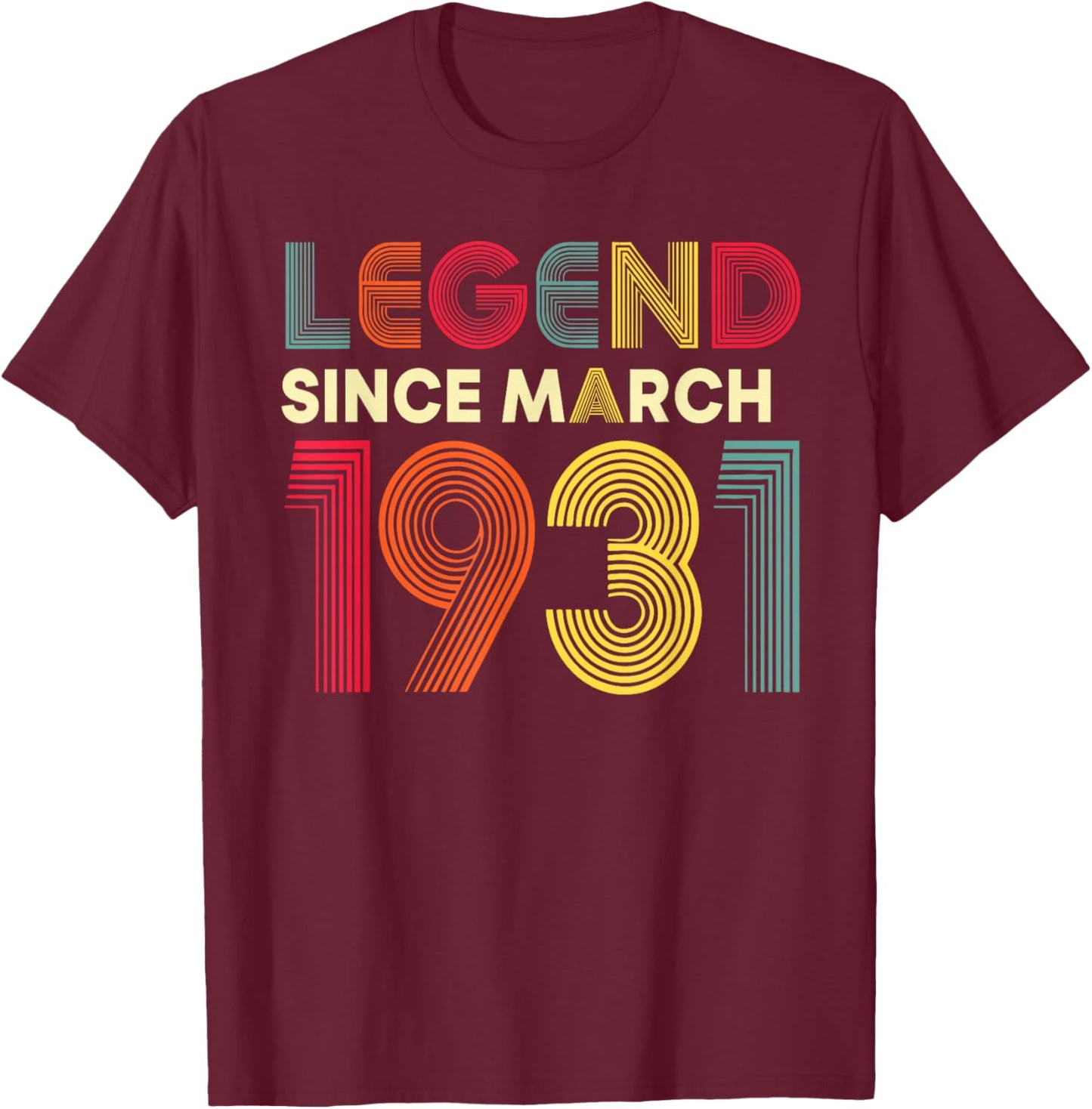 Legend March 1931 95th Anniversary Men Women 95 Years T-Shirt - T-Shirt | Maroon