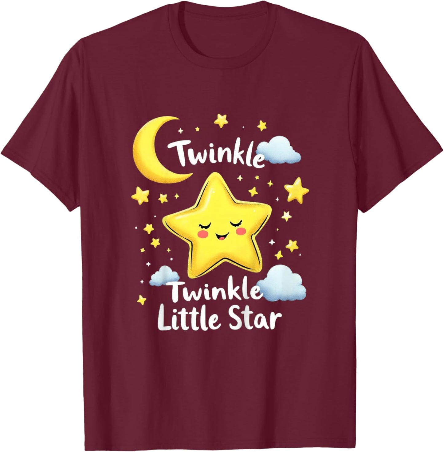 Twinkle Twinkle Little Star Kids – Cute Cartoon Design T-Shirt - T-Shirt | Maroon