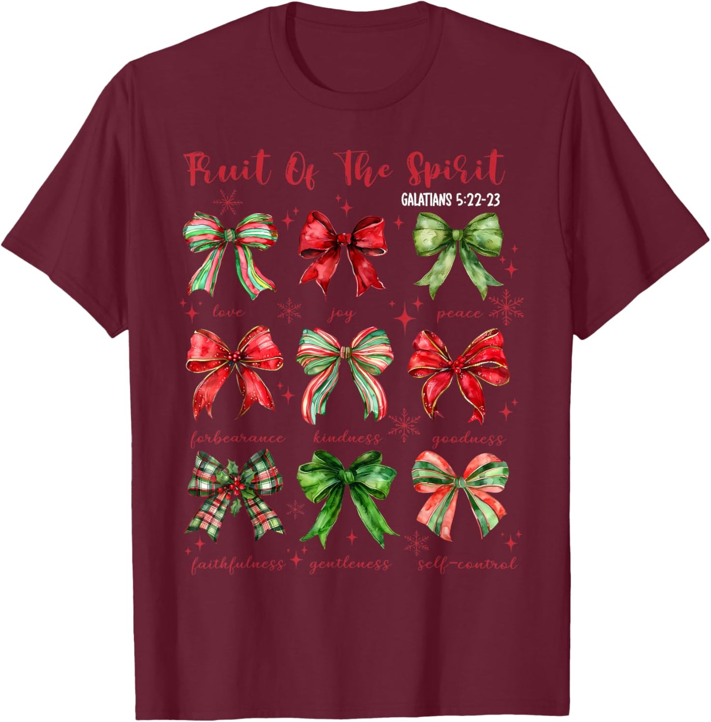 Coquette Bow Fruit Of The Spirit Christmas Jesus Christian T-Shirt - T-Shirt | Maroon