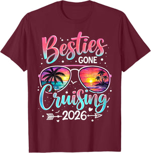 Besties Gone Cruising 2026 Girls Matching Women Cruise T-Shirt - T-Shirt | Maroon