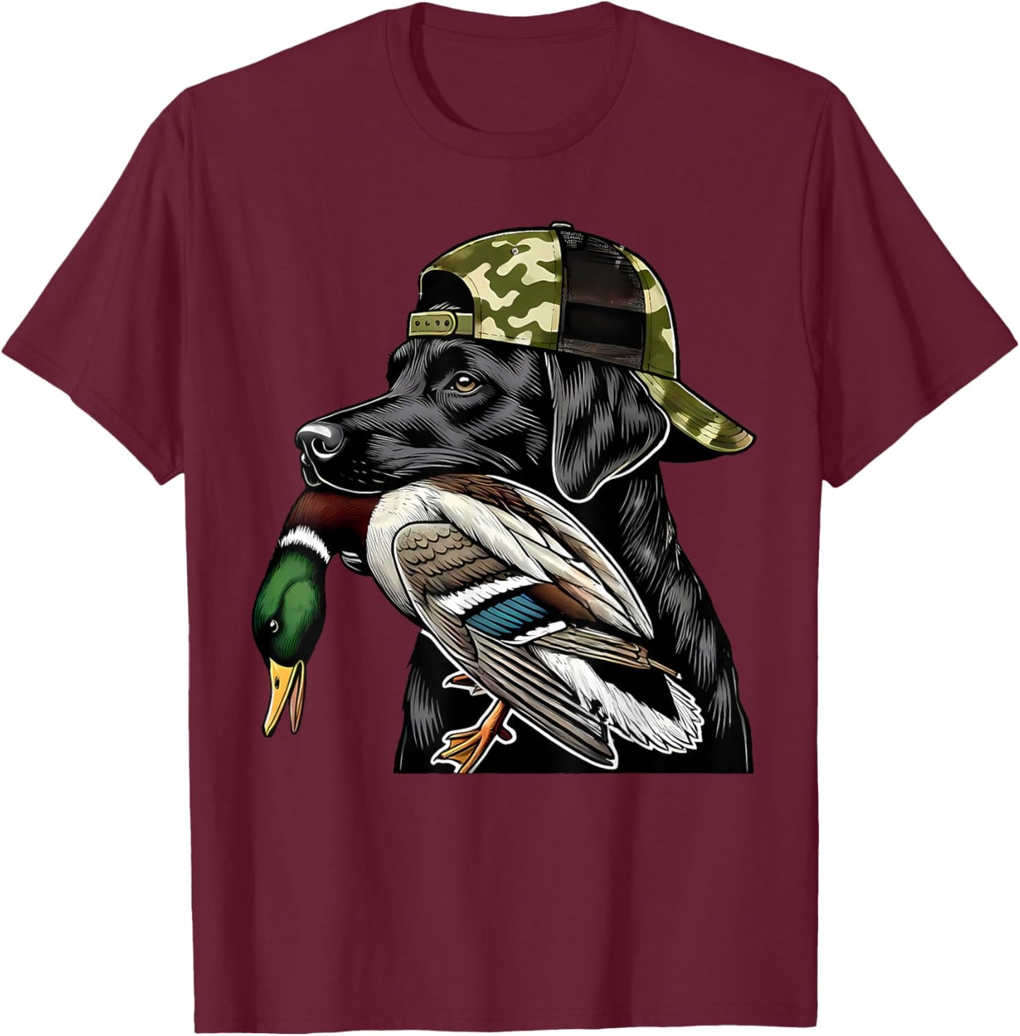 Labrador Hunting Dog With Duck Hello Hunting Season Men Women T-Shirt - T-Shirt | Maroon