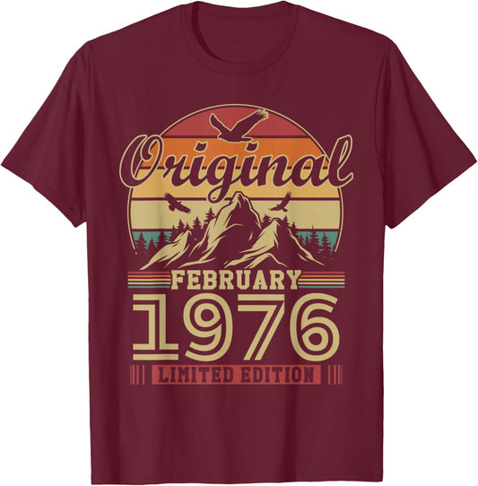 Vintage Cadeau Anniversaire 50 Ans pour Né en Février 1976 T-Shirt - T-Shirt | Maroon