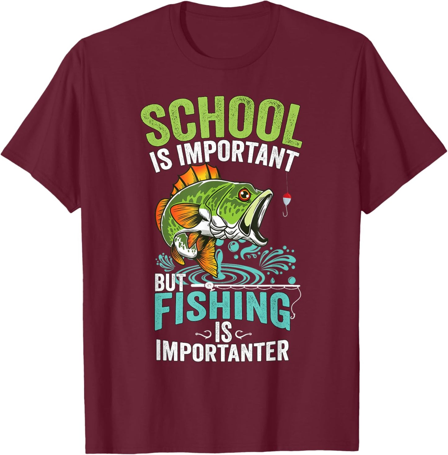 Funny Fishing For Boys Kids Fish Saying Bass Fisherman T-Shirt - T-Shirt | Maroon