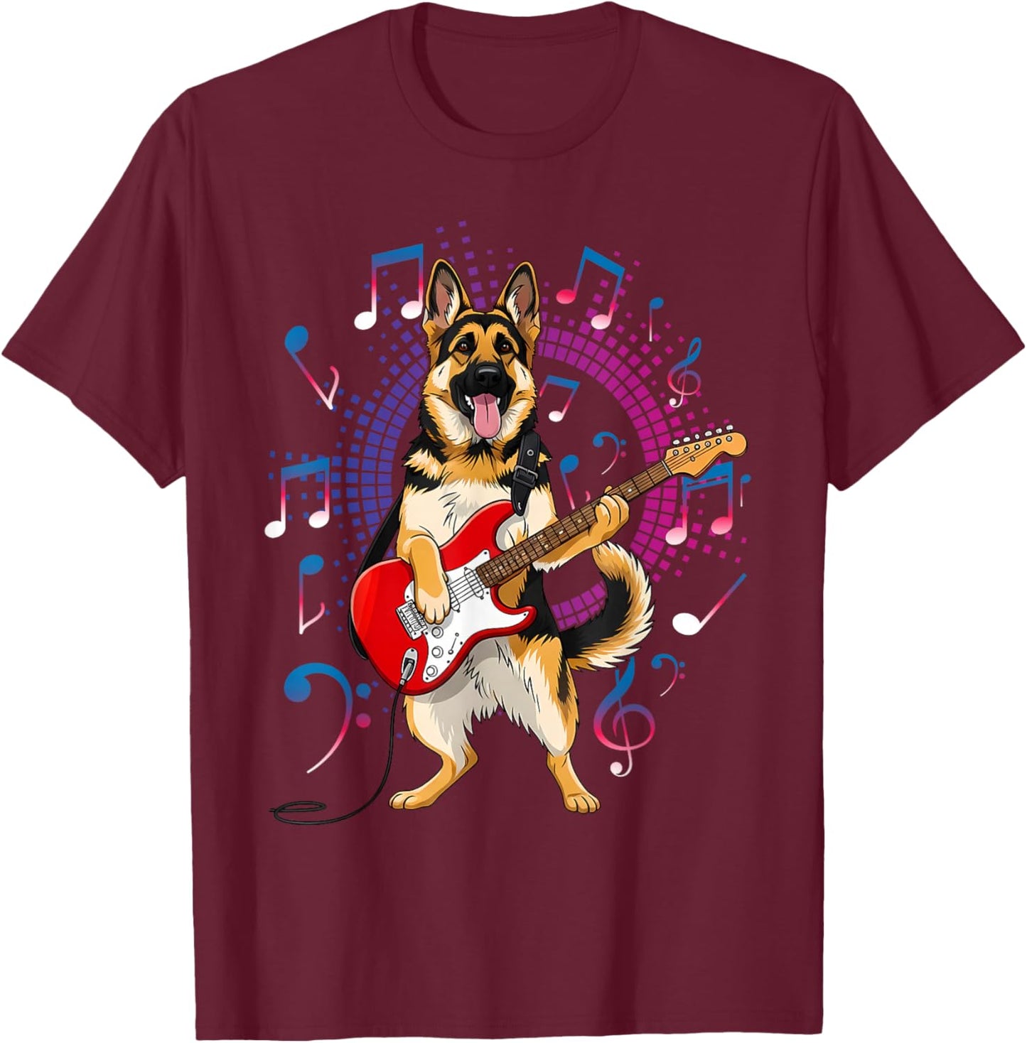 Funny German Shepherd Dog Playing Guitar Cool Music Rock T-Shirt - T-Shirt | Maroon