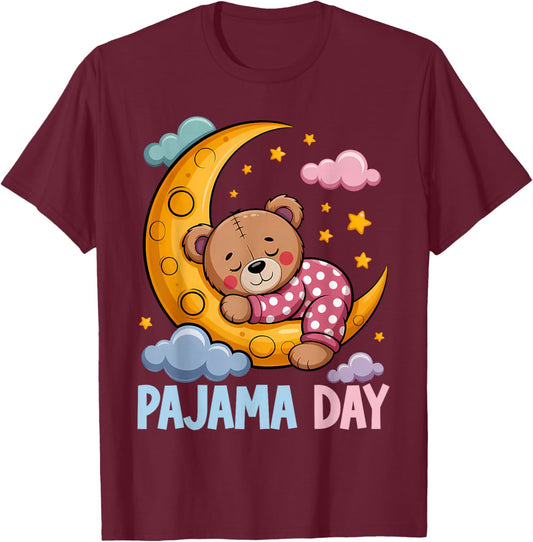 Pajama Day School Spirit Week Bear Sleep Teacher Student T-Shirt - T-Shirt | Maroon