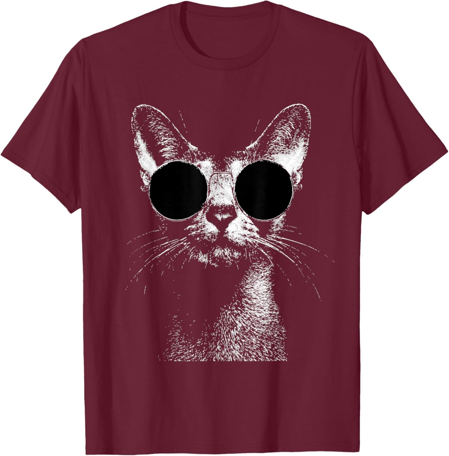 Chat abyssin Style Grunge Hipster avec Lunettes de Soleil T-Shirt - T-Shirt | Maroon