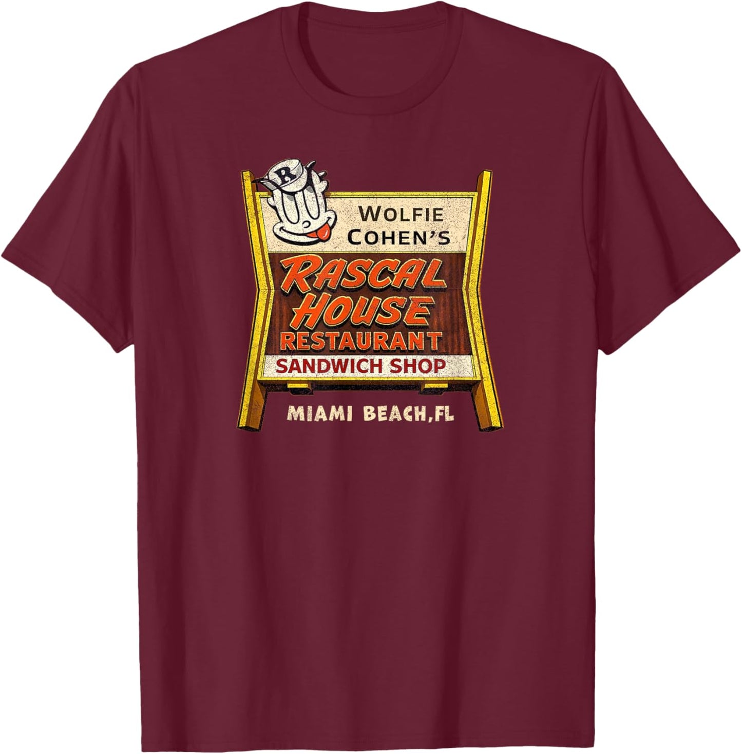 Rascal House Retro 70s 80s Miami Beach Funny T-Shirt - T-Shirt | Maroon