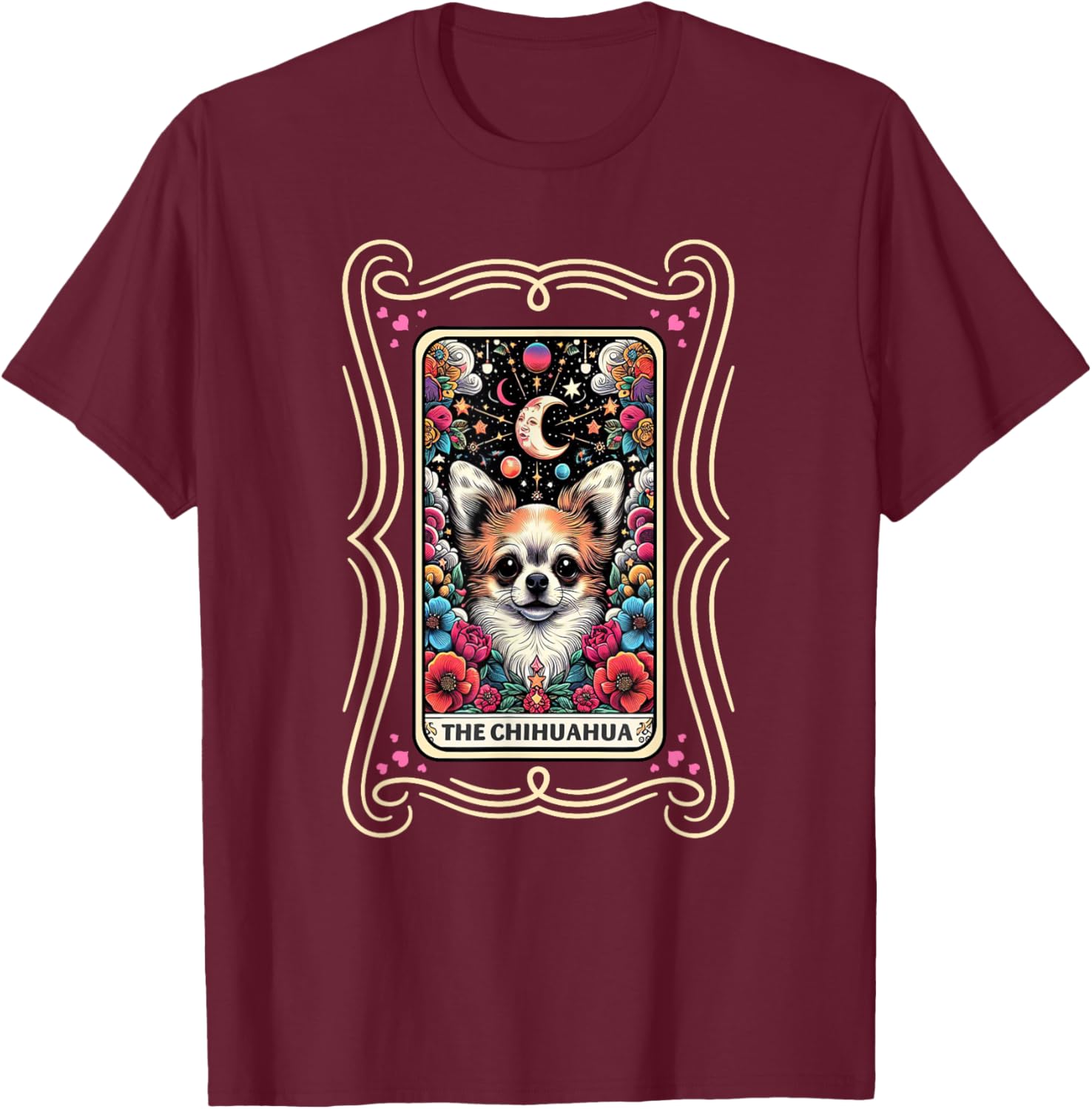 Dog Lover Colorful Tarot Card Chihuahua Graphic T-Shirt - T-Shirt | Maroon