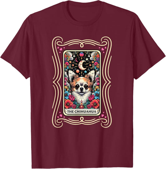 Dog Lover Colorful Tarot Card Chihuahua Graphic T-Shirt - T-Shirt | Maroon