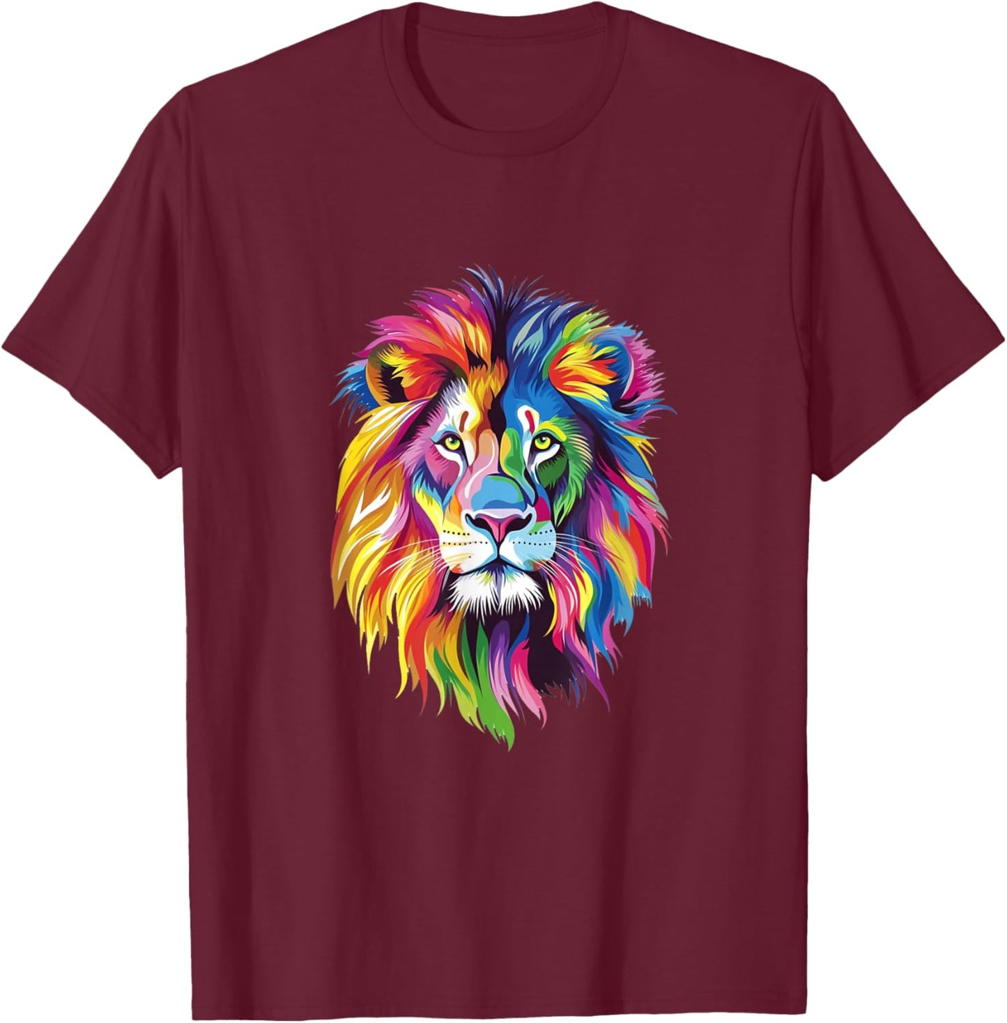 Vibrant Rainbow Lion Art for Bold Animal Lovers T-Shirt - T-Shirt | Maroon